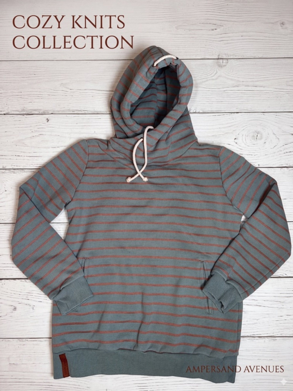 Ampersand Avenue DoubleHood Hoodie Striped Teal Coral Pink Fleece LKids XSWomen